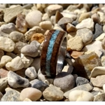 Burr walnut wood and turquoise inlay handcrafted ring Size U