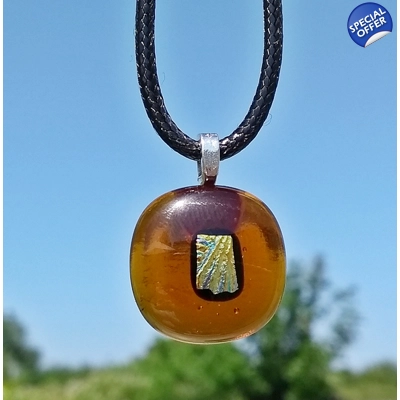 Amber Gold Dichroic Glass Pendant Necklace