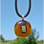 Amber Gold Dichroic Glass Pendant Necklace