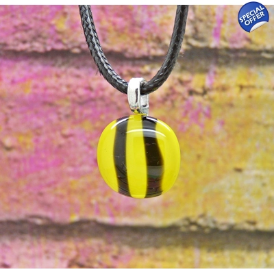 Yellow black stripe bee glass pendant