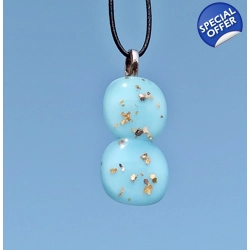 Baby blue glass and gold double drop necklace pendant