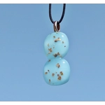 Baby blue glass and gold double drop necklace pendant