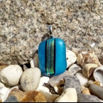 Turquoise & gold dichroic stripe necklace pendant
