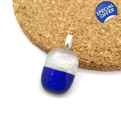 Chill pill blue and silver glass necklace pendant