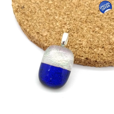 Chill pill blue and silver glass necklace pendant