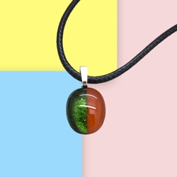 Green & Brown 2 Tone Glass Pendant Necklace