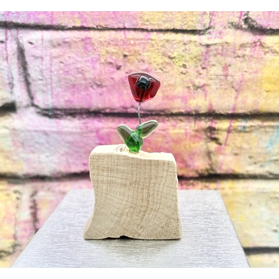 Miniature Glass Poppy Flower Sculpture Ornament