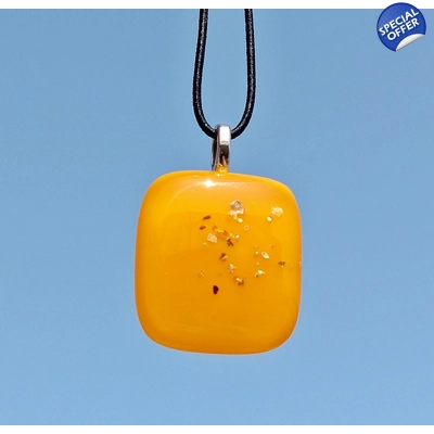Orange and gold glass necklace pendant