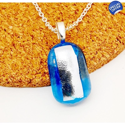 Blue and silver dichroic glass pendant