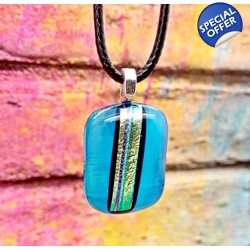 Turquoise & gold dichroic stripe necklace pendant
