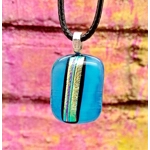 Turquoise & gold dichroic stripe necklace pendant