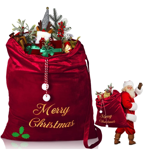 Christmas Crimson Burgundy Deluxe Velvet Santas Toy Bag