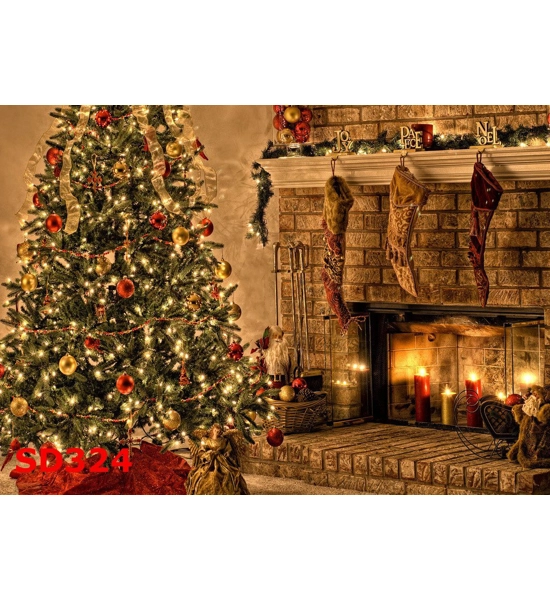 7x5ft Tree & Fireplace Backdrop