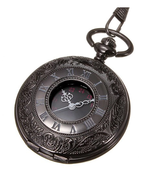 Vintage Hollow Roman Flower Alloy Black Men / Women Pocket Watch