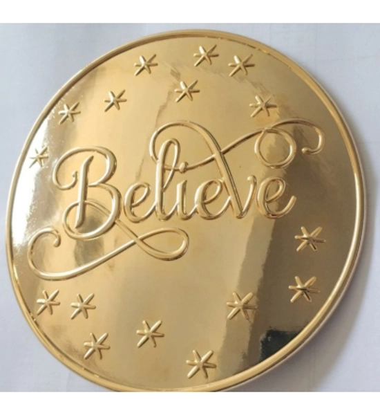 5 1/2" GOLD PLATED "BELIEVE" BUCKLE - FITS A 4" BELT