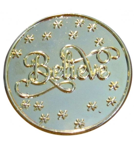 1 3/4" GOLD PLATED "BELIEVE" BROOCH