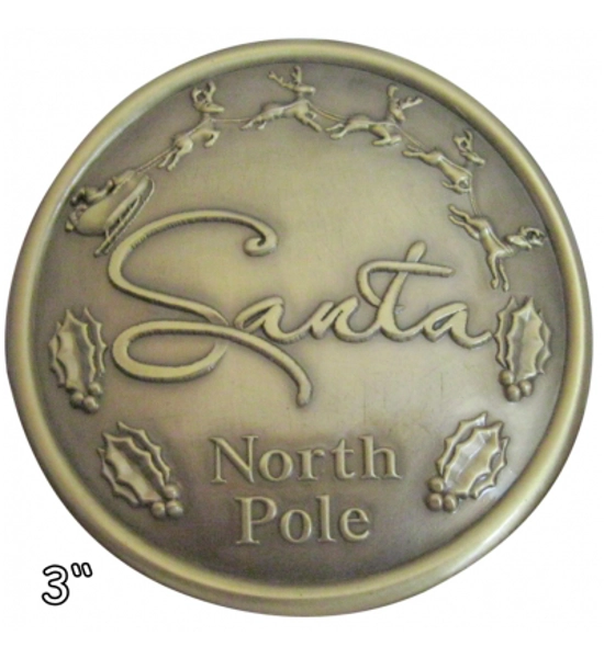 3" ANTIQUE GOLD BUCKLE "SANTA NORTH POLE" FITS UP TO A 1 3/4" BELT
