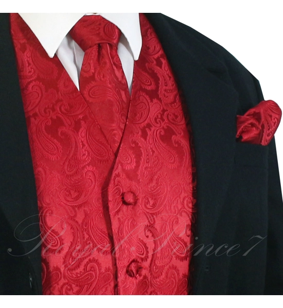 Men's Paisley Design Dress Vest and Neck Tie Hankie Set Acc/colors