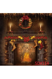 10x10FT Christmas Vinyl Photography Backdrop Fireplace