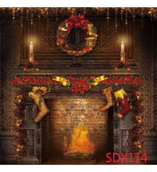 10x10FT Christmas Vinyl Photography Backdrop Fireplace