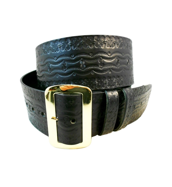 Tooled Santa Claus Belt, With Buckle, Solid Leather 3 inch