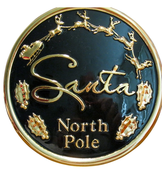 "SANTA" GOLD BUCKLES WITH RED OR BLACK RESIN BACKGROUND
