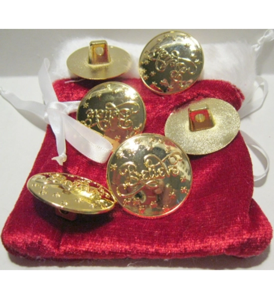 SETS OF LARGE 1 3/8" BRIGHT GOLD "BELIEVE" BUTTONS set of 5