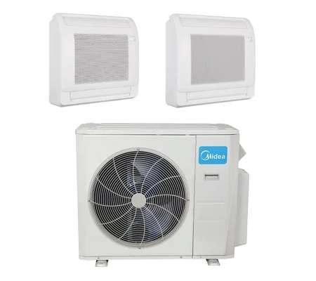 Midea 2-Zone Floor Console Mini Split H-Heat Pump (-22°F) E-Star: 22.4 SEER2/12 EER/9.5 HSPF (R410a)