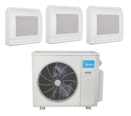 Midea 3-Zone Floor Console Mini Split H-Heat Pump (-22°F) E-Star: 22.4 SEER2/12 EER/9.5 HSPF (R410a)
