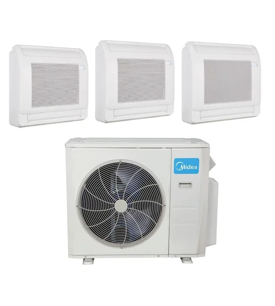 Midea 3-Zone Floor Console Mini Split H-Heat Pump (-22°F) E-Star: 22.4 SEER2/12 EER/9.5 HSPF (R410a)