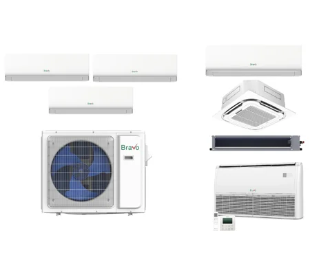Bravo 3-Zone 23 SEER2 Mini Split AC Heat Pump (-13°F) WIFI, 12.5 EER/10 HSPF (R32)