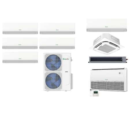 Bravo 5-Zone 24 SEER2 Mini Split Heat Pump (-13°F) WIFI, 12.5 EER/10.5 HSPF (R32)