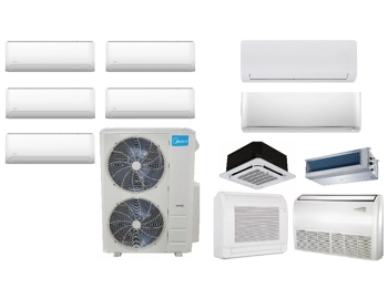 Midea 5-Zone 21.1 SEER2 Mini Split H-Heat Pump (-22°F) 11 EER/9.5 HSPF (R410a)