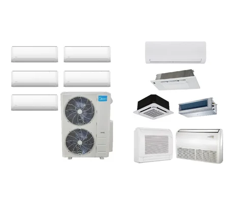 Midea 5-Zone 21.1 SEER2 Mini Split H-Heat Pump (-22°F) 11 EER/9.5 HSPF (R410a)