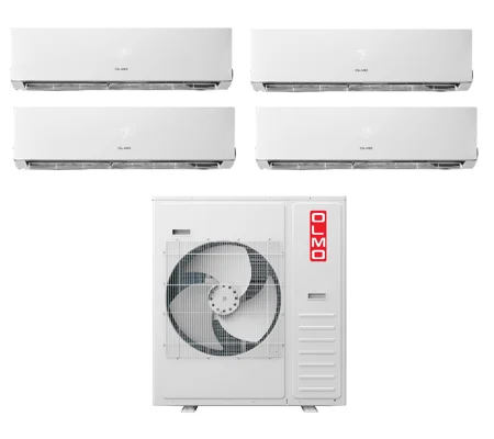 OLMO 4-Zone 21 SEER2 Mini Split Heat Pump (-13°F), WiFi, E-Star: 12.5 EER/9 HSPF (R410a)