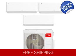 TCL 3-Zone 22 SEER2 Mini Split Heat Pump (-4°F), WIFI, Inverter E-Star: 12 EER/9 HSPF (R410a)