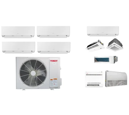 TOSOT 4-Zone 21 SEER2 Mini Split H-Heat Pump (-22°F) WIFI, E-Star: 13.6 EER/10 HSPF (R32)