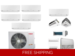 TOSOT 5-Zone 21 SEER2 Mini Split H-Heat Pump (-22°F) WIFI, E-Star: 13 EER/10 HSPF (R32)