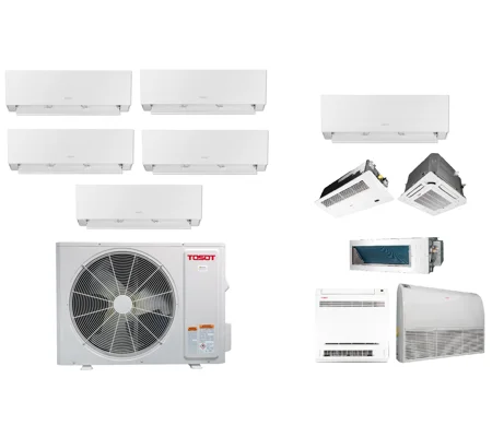 TOSOT 5-Zone 21 SEER2 Mini Split H-Heat Pump (-22°F) WIFI, E-Star: 13 EER/10 HSPF (R32)