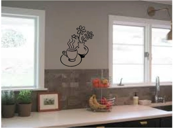 Coffee and Flowers Kitchen Wall Sticker Wall Art Vinyl Decals Kitchen Decor