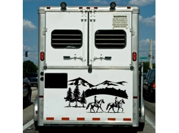 Horses and Landscape Border Horse Trailer Truck RV Camper Decal Stickers 22x40