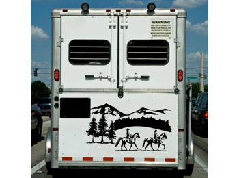 Horses and Landscape Border Horse Trailer Truck RV Camper Decal Stickers 22x40
