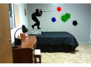 Paintball Shooter and Paint Splatters Wall Sticker Wall Art Decor Vinyl Decal