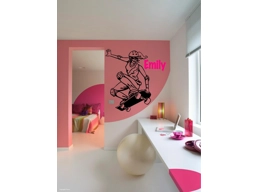 Skate Board Girl & Personalized Name Wall Sticker Wall Art Decor Vinyl Decal
