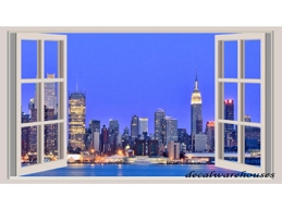 New York Landscape Window View Repositionable Color Wall Sticker Wall Mural 3 FT