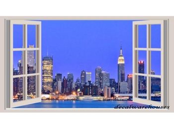New York Landscape Window View Repositionable Color Wall Sticker Wall Mural 3 FT