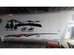 Large Horse Trailer Landscape Decal Sticker Kit With Stripes