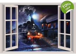 Locomotive Train Window View Repositionable Colo..