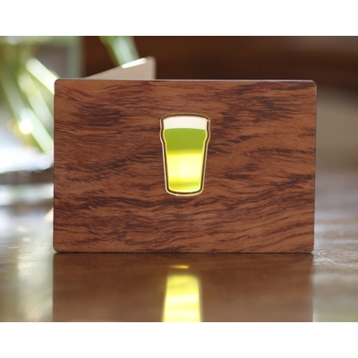 beer drinkers wooden stained glass greeting card