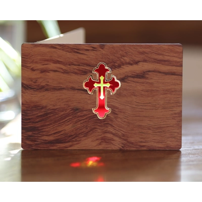 crucifix wooden stained glass greeting card